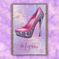 Monogrammed High Heel in Glitter Pink on Lilac | Throw Blanket