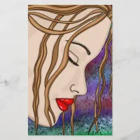 Sad Lady in Deep Thought Digital Art Stationery