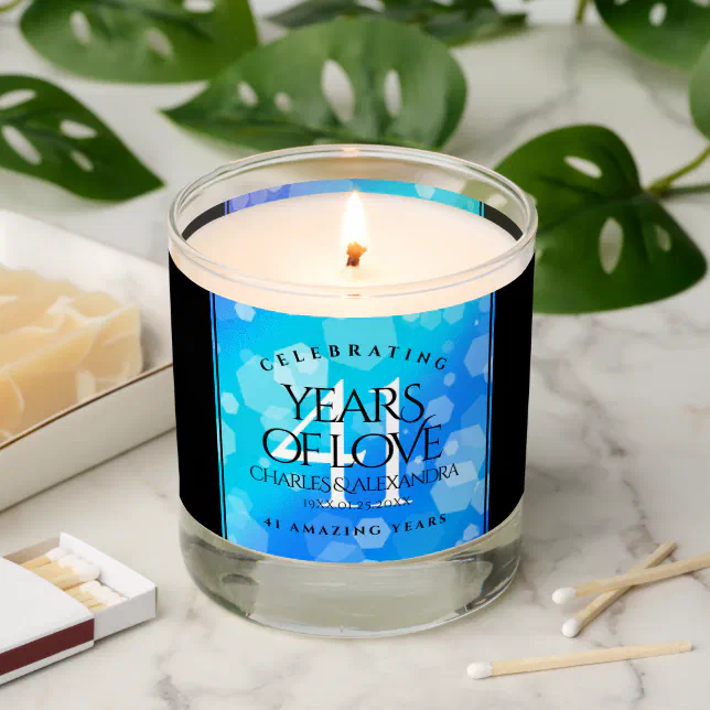 Elegant 41st Blue Topaz Wedding Anniversary Scented Candle