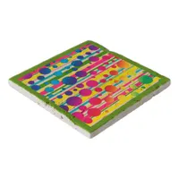 [Beatnik Bubbles] Retro Polka Dot Striped Green Trivet