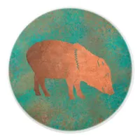 Southwest Cute Javelina Momma Copper Teal Ceramic Knob