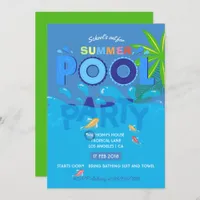 School's out for Summer Pool Party Invitation