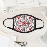 Cute Black And Red Floral Scandinavian Bandanna Face Mask