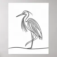 River Heron Line Art Poster Irish Wildlife 