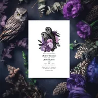 Vintage Glam Purple Owls Gothic Wedding QR Code Invitation