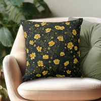 Elegant Yellow Buttercup Flower Pattern Throw Pillow