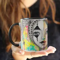 "Duplicity" Artistic Bold Bright Girl Black White Mug