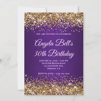 Gold Glitter Royal Purple Monogram 30th Birthday Invitation