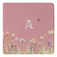 Pretty Colors Watercolor Wildflowers and Monogram Trivet