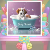 Cute puppy in a bathtub with soap bubbles napkins