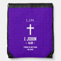 Purple Star Square Pattern Bible Verse Christian Drawstring Bag