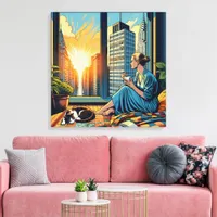 Morning Time in the City | Woman Reflecting Canvas Print