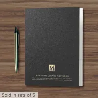 Black Leather Luxury Gold Initial Logo Pocket Folder