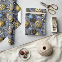 Blue Gold Christmas Pattern#20 ID1009 Wrapping Paper