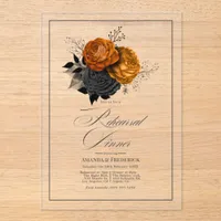 Gothic Orange and Black Floral Rehearsal Dinner Acrylic Invitations