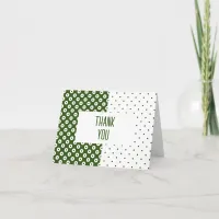 Polka-Dotted Green and White Color Block Thank You Note Card
