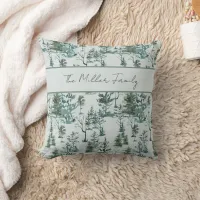 Winter Woodland Forest Green Holiday Family Memory Throw Pillow