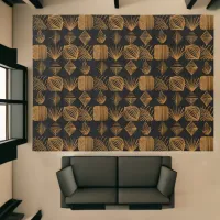 Bold Caribbean Tribal Mudcloth: Black, Gold Rug