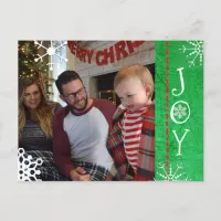 Personalized Photo Family Christmas Joy Green Holiday Postcard