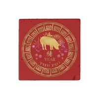 Chinese Zodiac Pig Red/Gold ID542 Stone Magnet