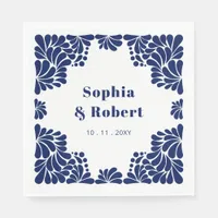 Mexican Navy Blue Talavera Wedding Napkins