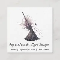 Magick Witch Broom Spring Blossoms Square Business Card