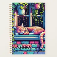 Sleepy Cat in Window Sill Ai Art Personalized Planner