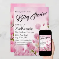 Pink Flower Buds Floral Baby Shower Invitation
