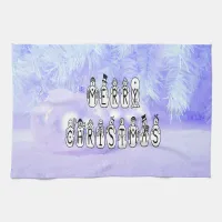 Merry Christmas Snow People Font, Blue Tint Snow Towel