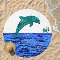 Dolphin in the sea, sparkling, monogrammed beach towel 