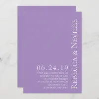 Simple Minimalist Elegant Lavender Text Wedding Invitation