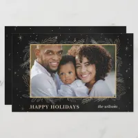 Budget Black Gold Botanical Photo Holiday Card