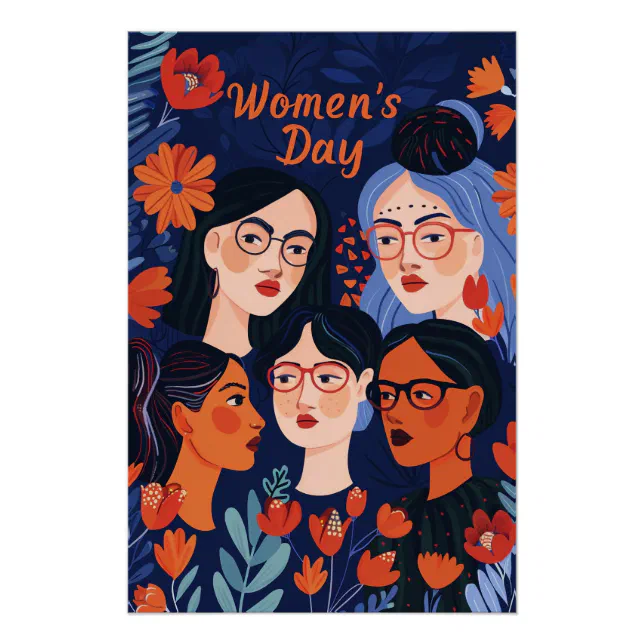 Floral Blue International Women's Day Poster