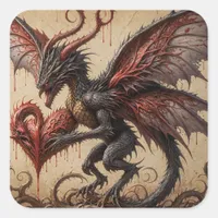 Dragon Bleeding Heart Dark Fantasy Square Sticker