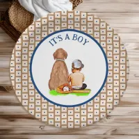 Baby Boy and Dog Baseball Themed Baby Shower Paper Plates