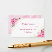 Pink Floral Gold Watercolor Wedding Website Enclosure Card