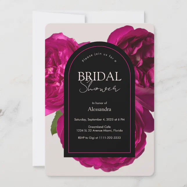 Dark Pink Roses Romantic Bridal Shower Invitation