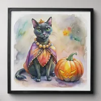 Black Halloween Cat with Cape Photo Tile