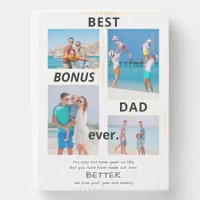 Best Bonus Dad Ever Stepdad 4 Photo Father's Day   Wooden Box Sign