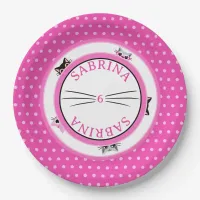 Peeking Cats Pink Polka Dot Paper Plates