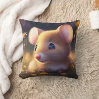 Cute little mouse in a flower meadow throw pillow