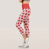 Cute Pink And Red Summer Strawberry Capri Leggings