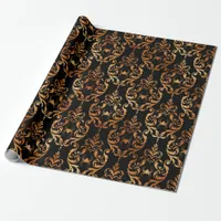 Black and Copper Halloween Spider Damask Foil Wrapping Paper