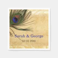 Rustic Peacock Feather personalized napkins