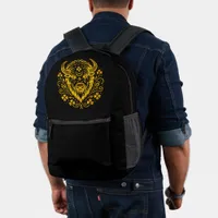 Gold Bison With Floral Design Printed Backpack