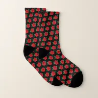 Red Roses on Black Patterned Socks