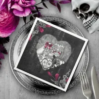 Skeletons Gothic Wedding Burgundy ID866 Paper Dinner Napkins