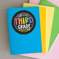 Hello third grade back to school classic round sticker