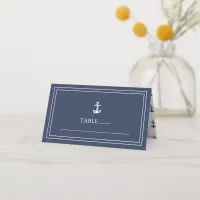 Blue Wave Anchor Pattern Wedding Wht/Navy ID836 Place Card