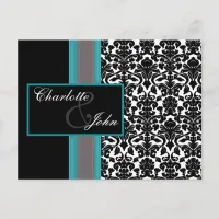 Aqua White Black Damask Wedding Invitations